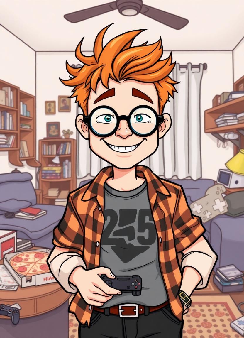 Jules — goofy cartoon roommate with ginger hair and a game controller